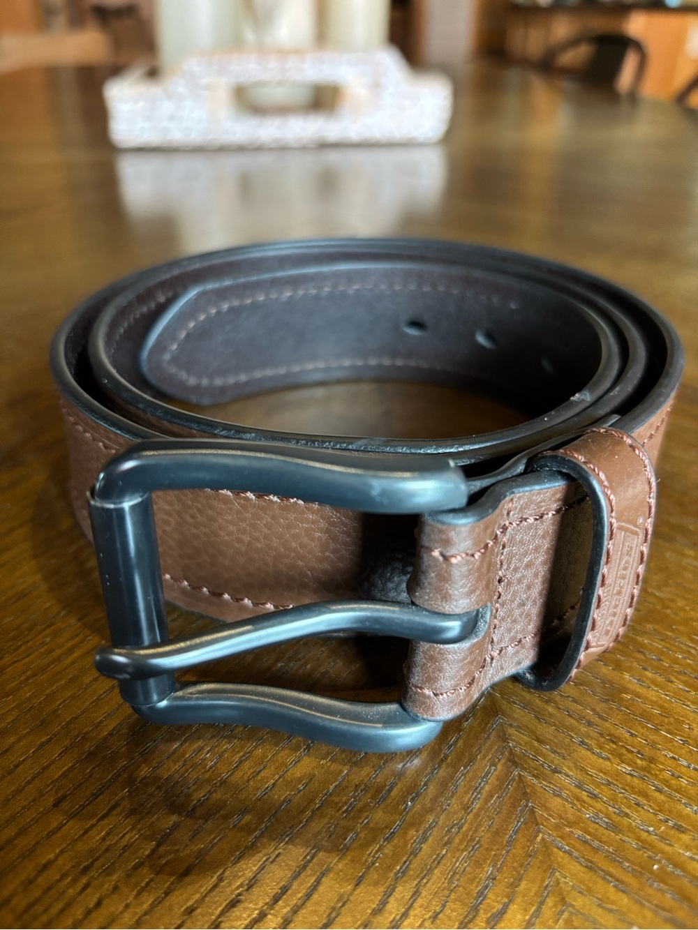 Dickies Genuine Leather Brown Belt Size 38 Matte Black Buckle 1.5” Wide